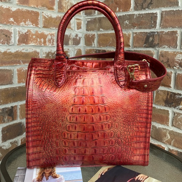NWT Brahmin Caroline Satchel Red Chili Bag - Picture 6 of 11